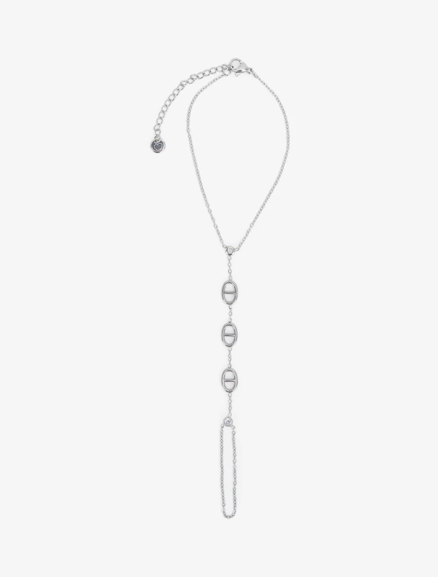 Chaîne de main à un zircon blanc et mailles marins - Argent - Image 2