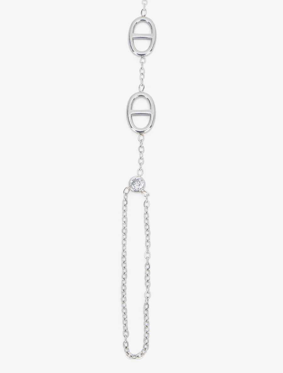 Chaîne de main à un zircon blanc et mailles marins - Argent - Image 3