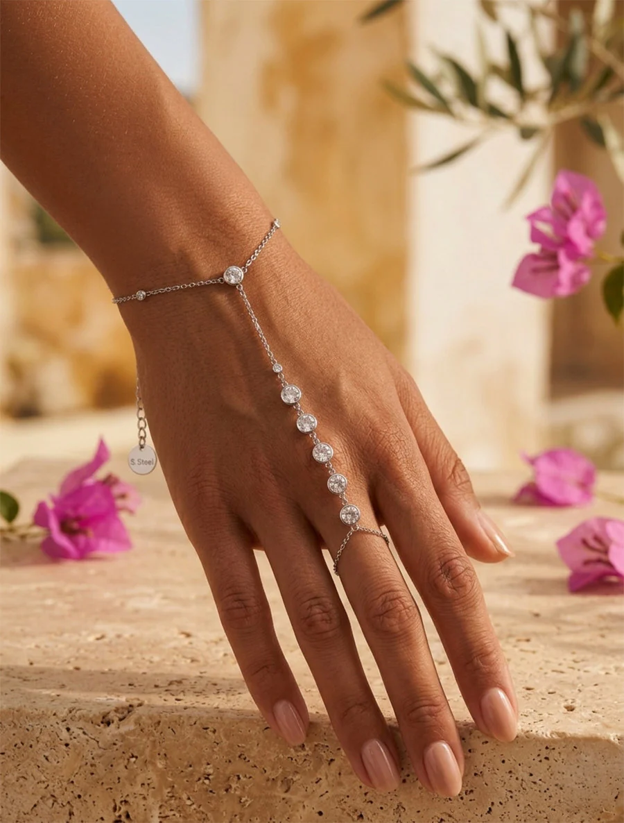 Chaîne de main fine à zircons - Argent