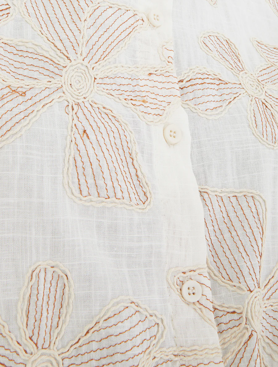 Chemise à nouer à broderies fleuries - Écru - Image 3