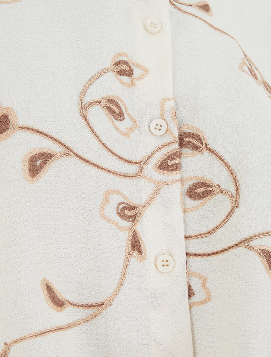 Chemise à nouer à broderies florales - Écru - Image 3