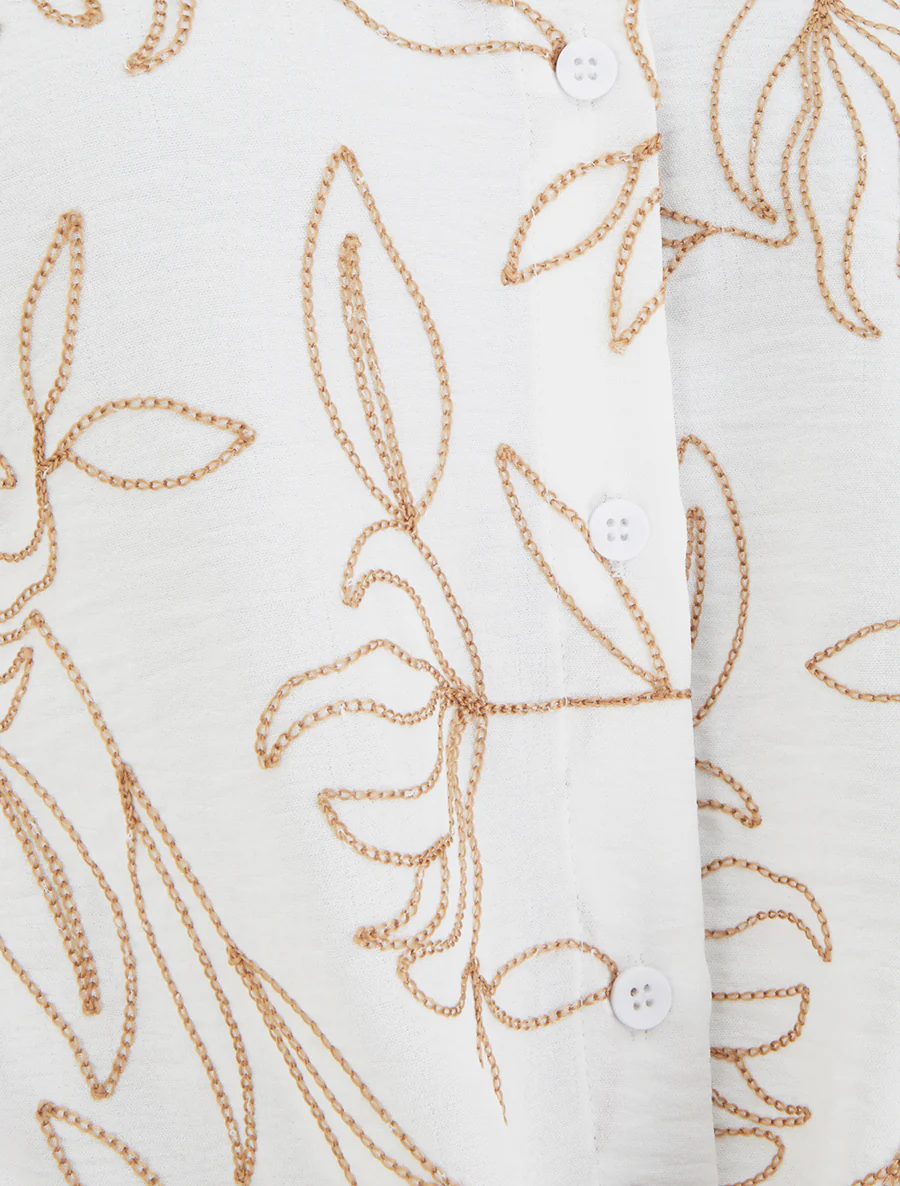 Chemise à nouer à broderies végétales - Écru - Image 3