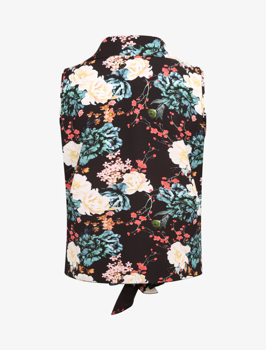 Chemise à nouer à imprimé fleurs sauvages - Noir - Image 2