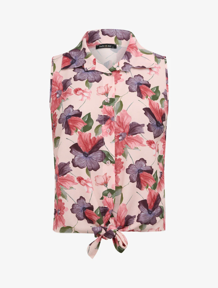 Chemise à nouer à imprimé orchidées - Rose pâle