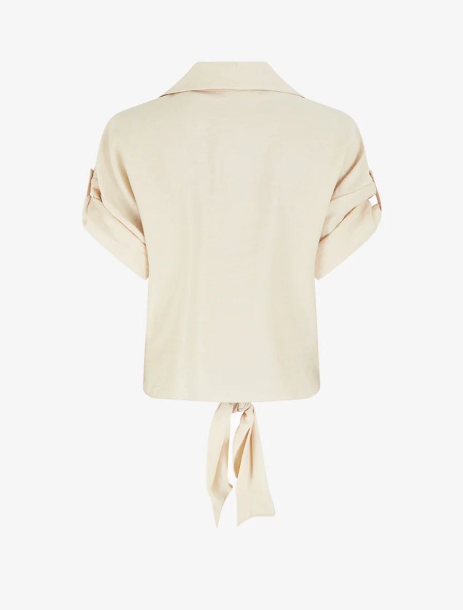 Chemise à nouer ample à manches courtes - Beige - Image 2