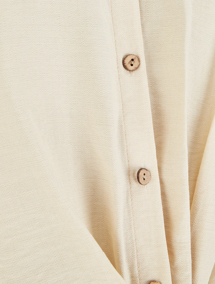 Chemise à nouer ample à manches courtes - Beige - Image 3