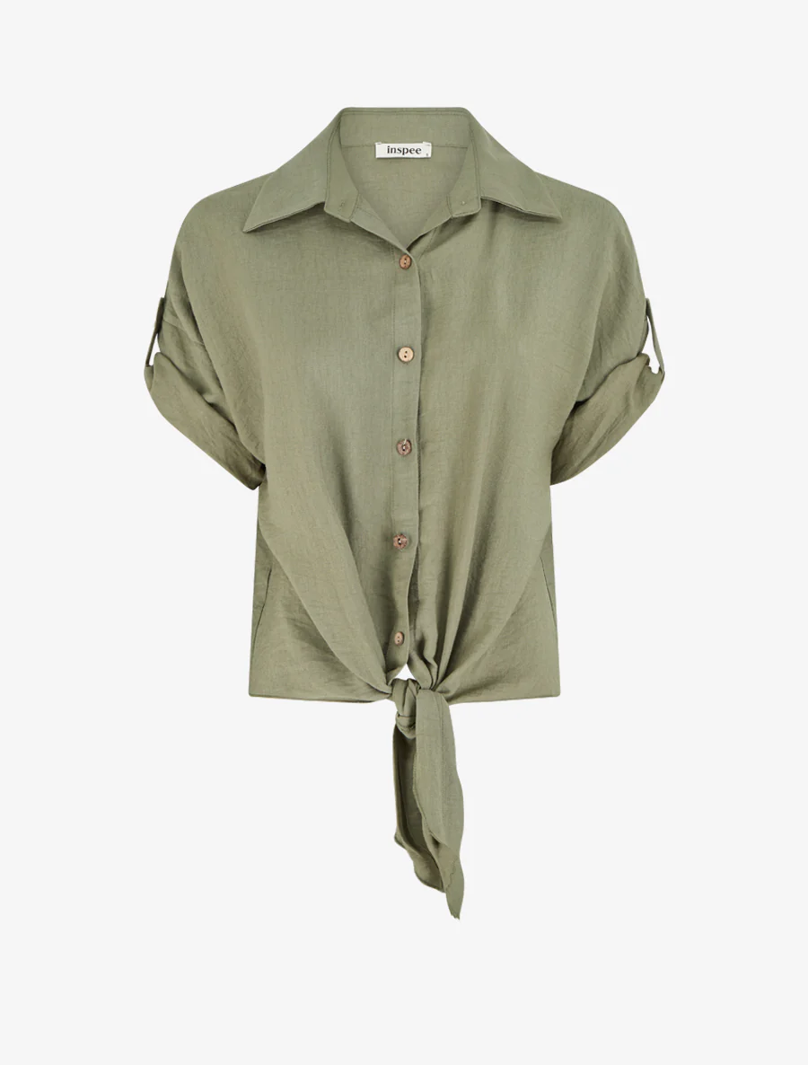 Chemise à nouer ample à manches courtes - Kaki