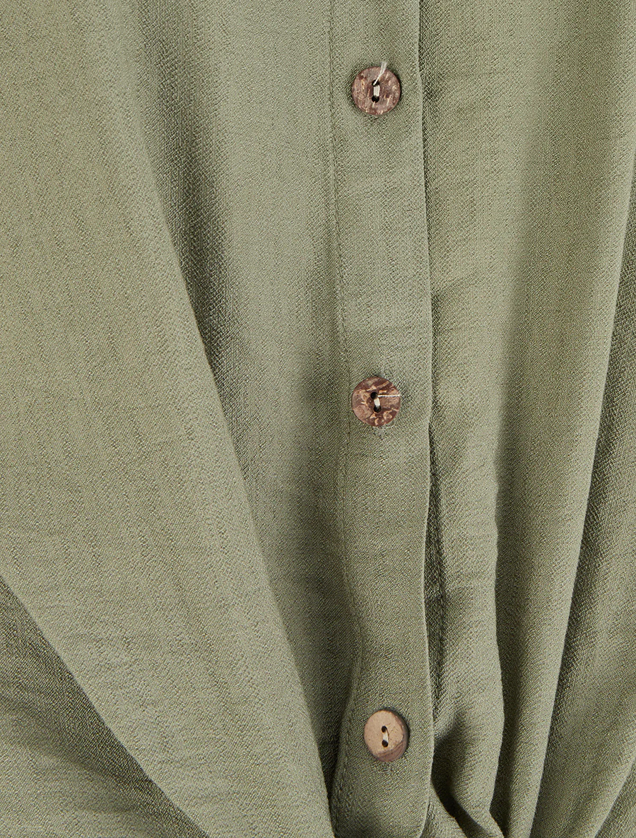 Chemise à nouer ample à manches courtes - Kaki - Image 3