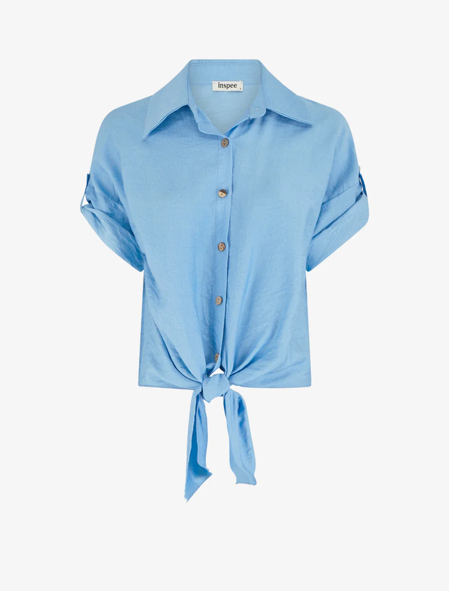 Chemise à nouer ample à manches courtes - Bleu ciel