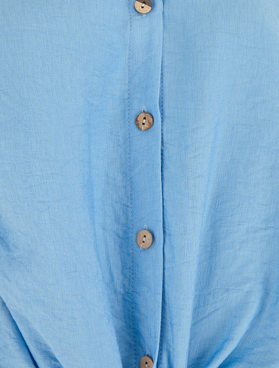 Chemise à nouer ample à manches courtes - Bleu ciel - Image 3