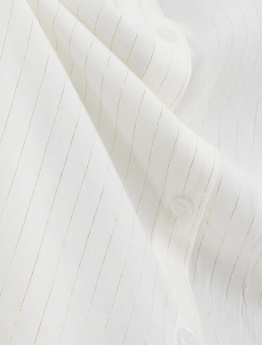 Chemise ample manches courtes à fine rayures dorées - Blanc - Image 3