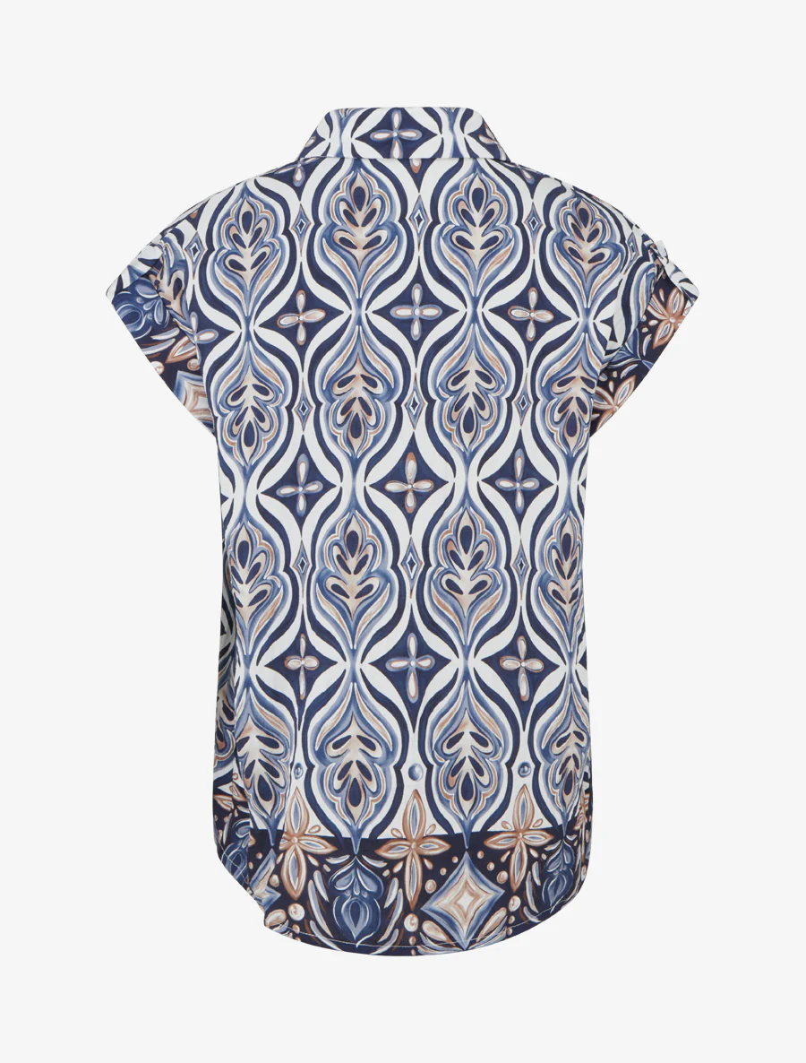 Chemise ample manches courtes à imprimé baroque - Marine - Image 2