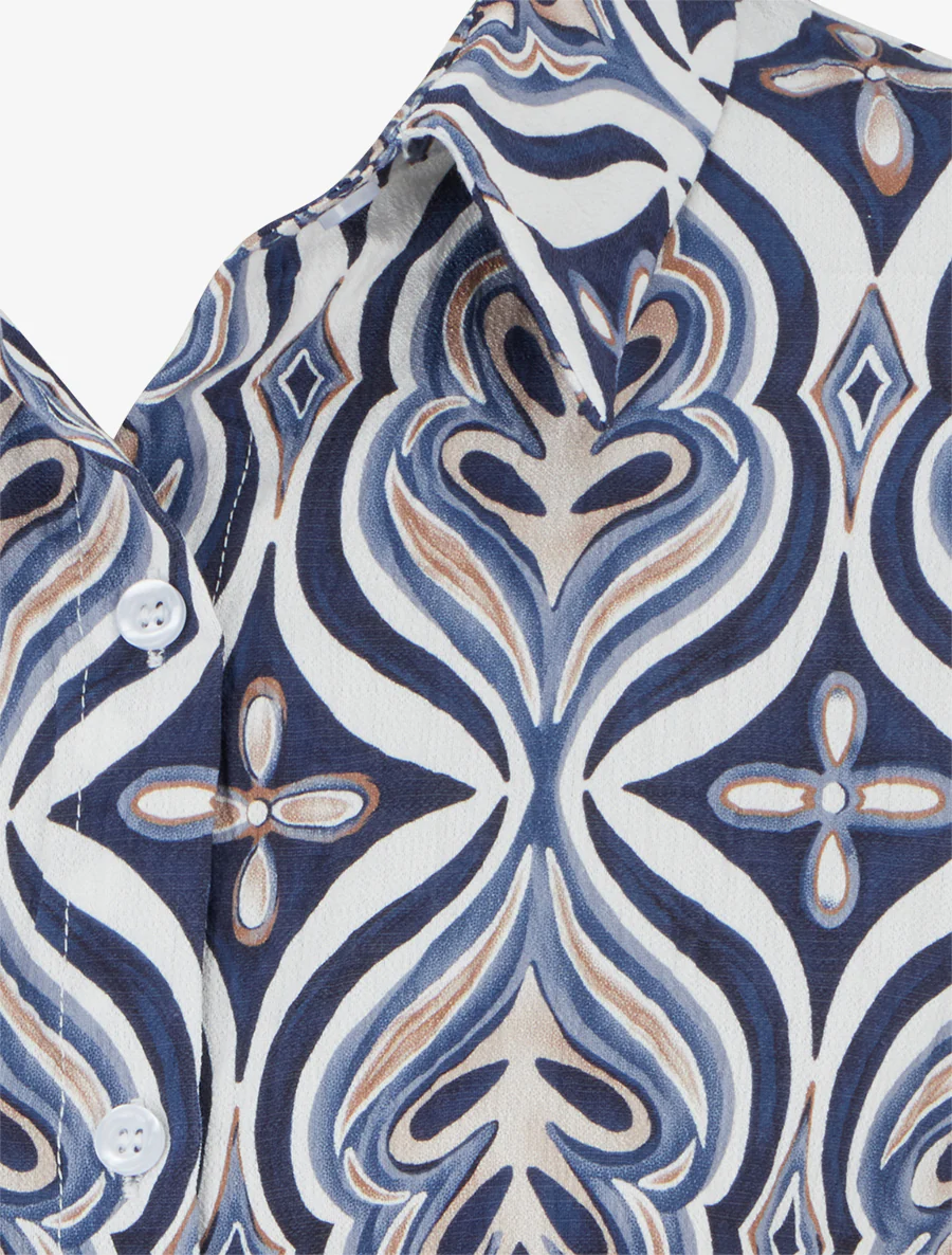 Chemise ample manches courtes à imprimé baroque - Marine - Image 3