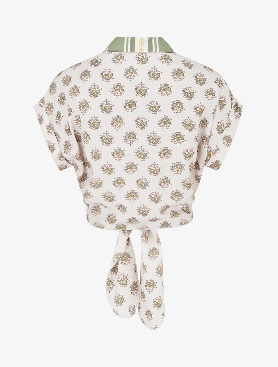 Chemise courte à nouer imprimé floral - Vert olive - Image 2