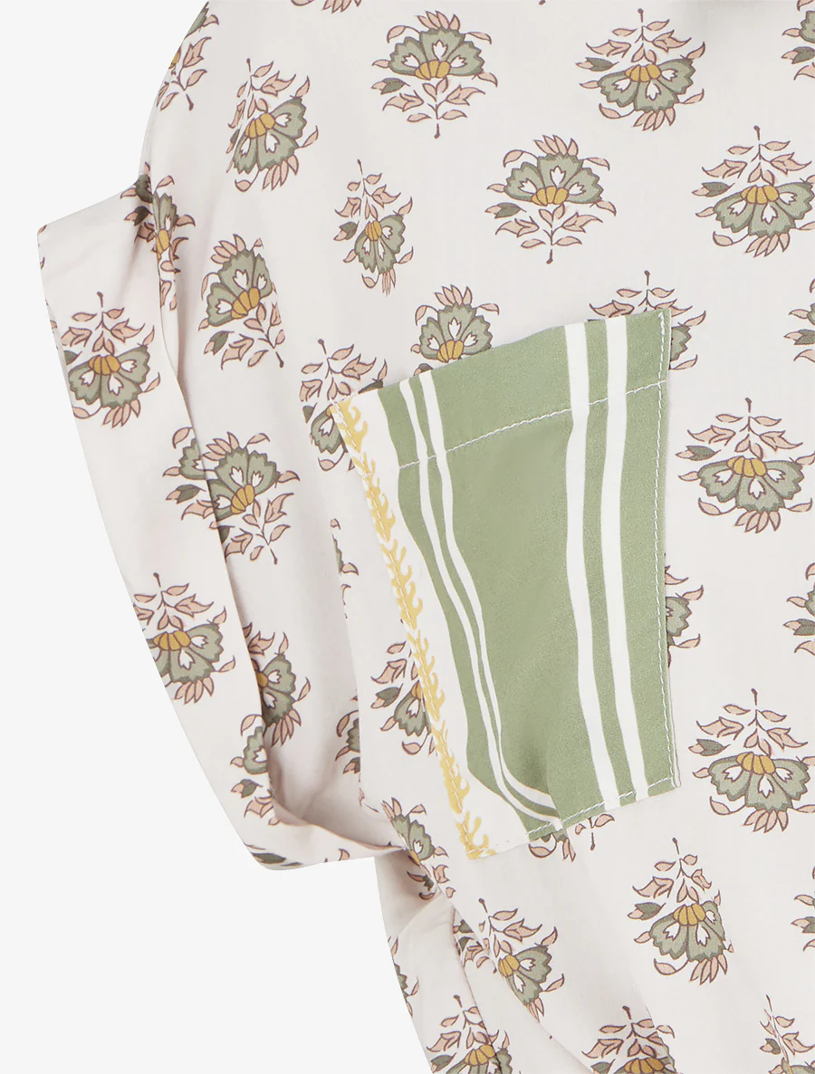 Chemise courte à nouer imprimé floral - Vert olive - Image 3