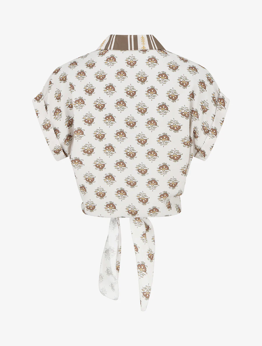 Chemise courte à nouer imprimé floral - Marron - Image 2
