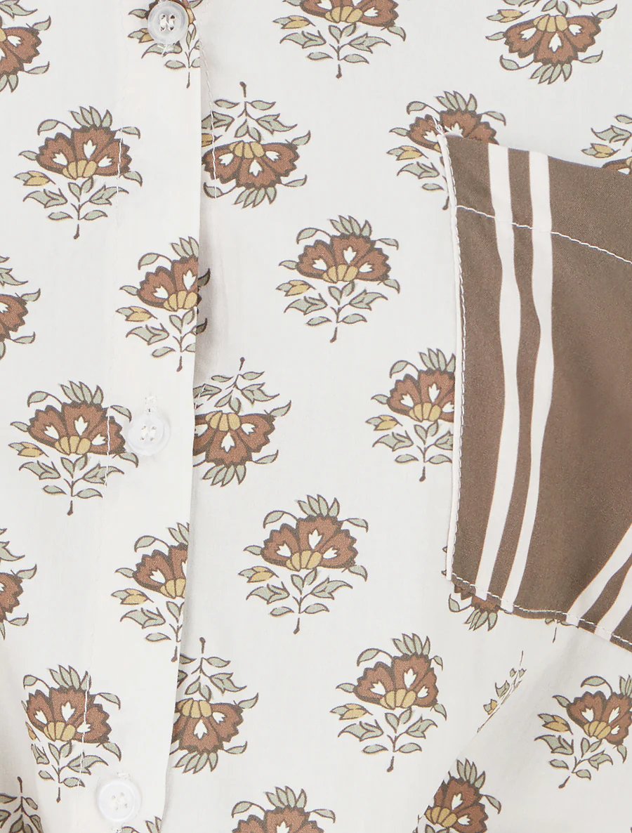 Chemise courte à nouer imprimé floral - Marron - Image 3