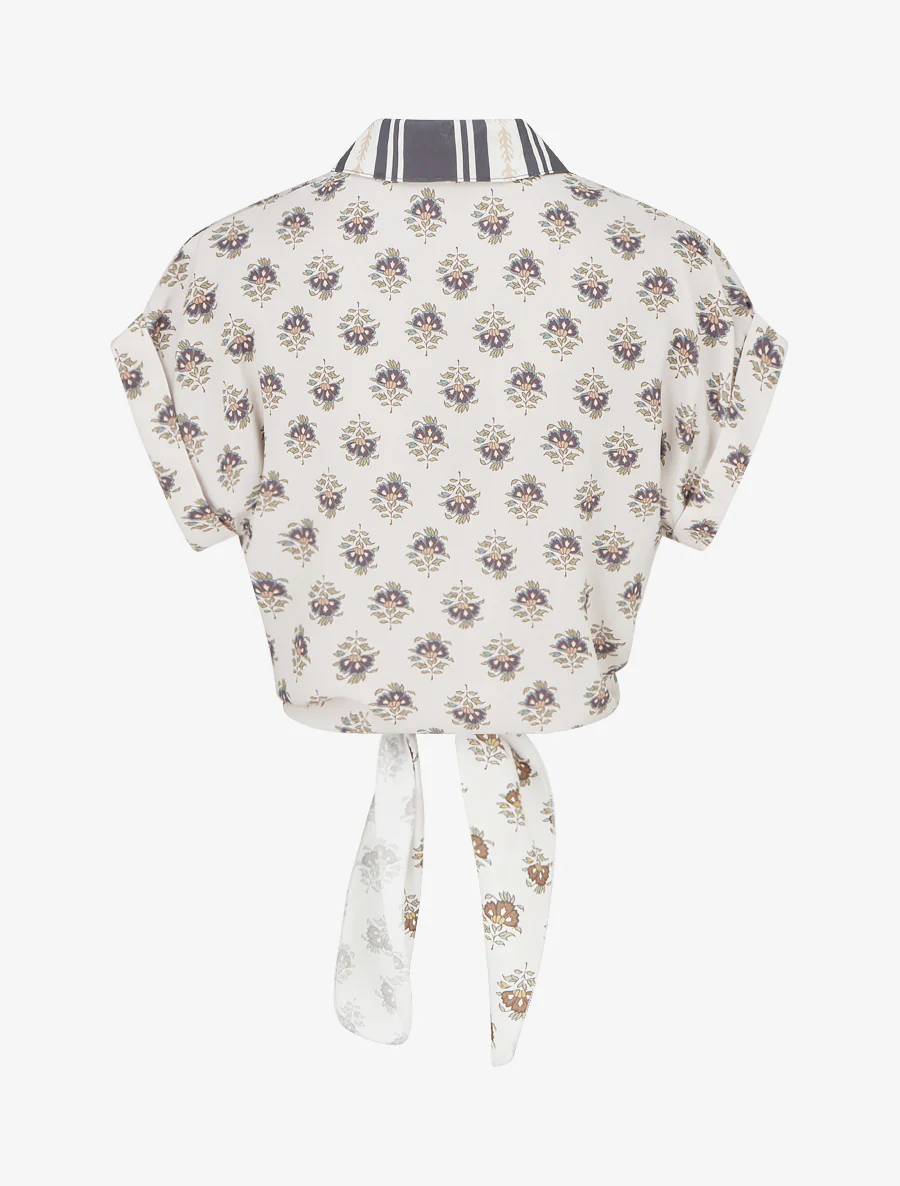 Chemise courte à nouer imprimé floral - Gris foncé - Image 2