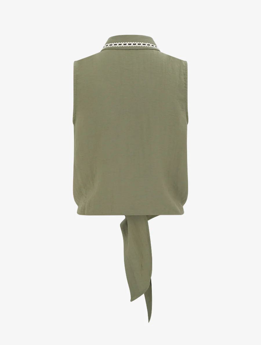 Chemise courte boutonnée à nouer - Kaki - Image 2