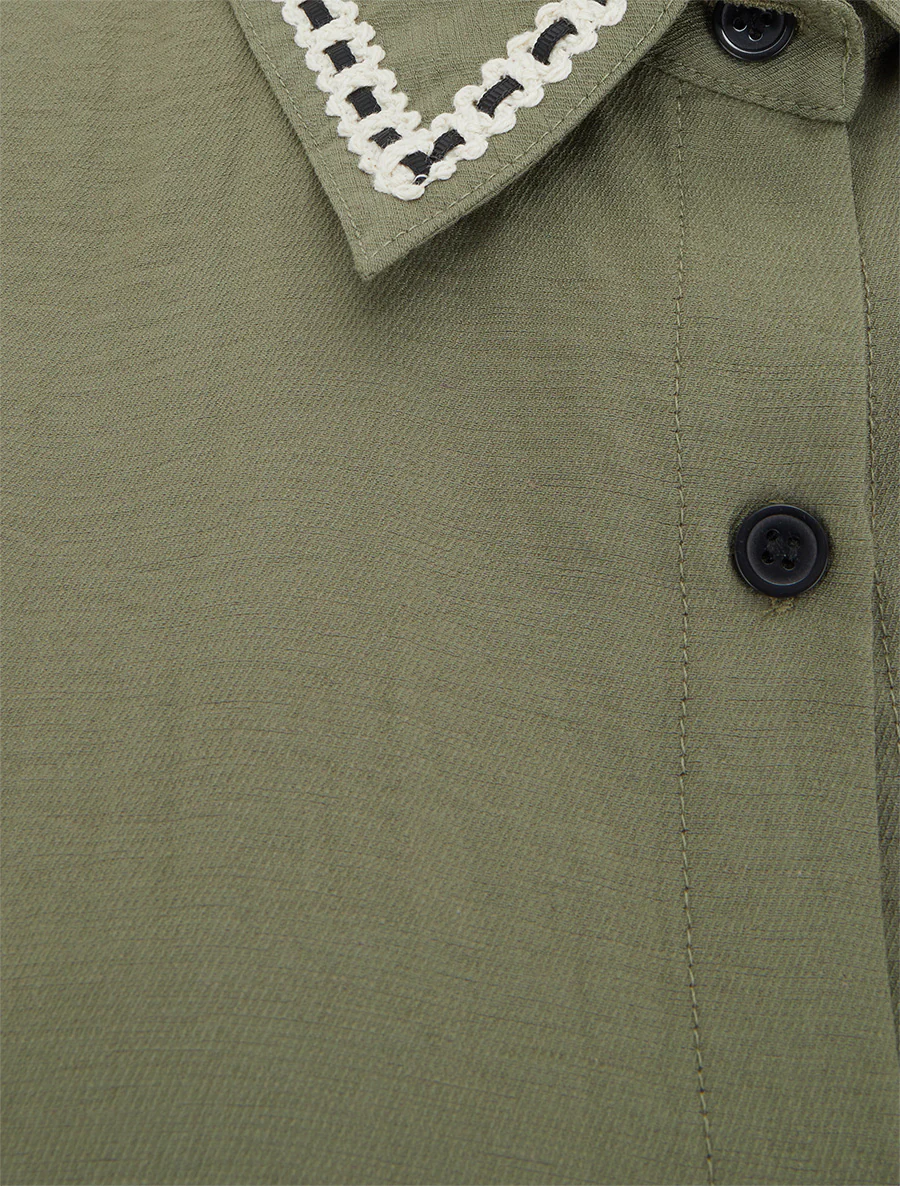 Chemise courte boutonnée à nouer - Kaki - Image 3
