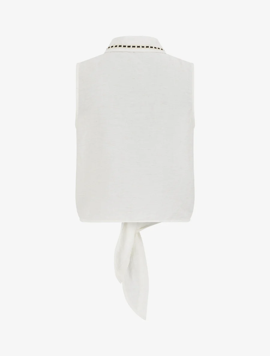 Chemise courte boutonnée à nouer - Écru - Image 2