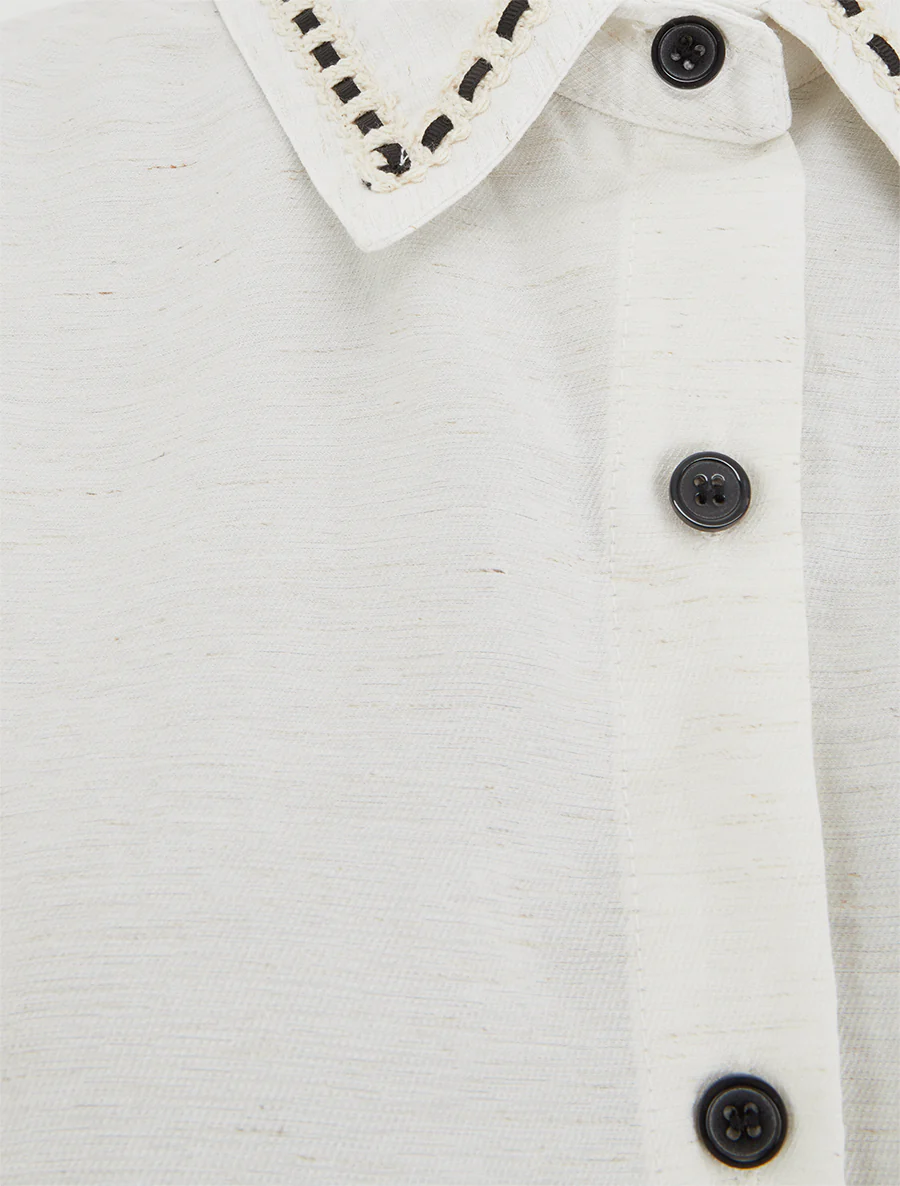 Chemise courte boutonnée à nouer - Écru - Image 3