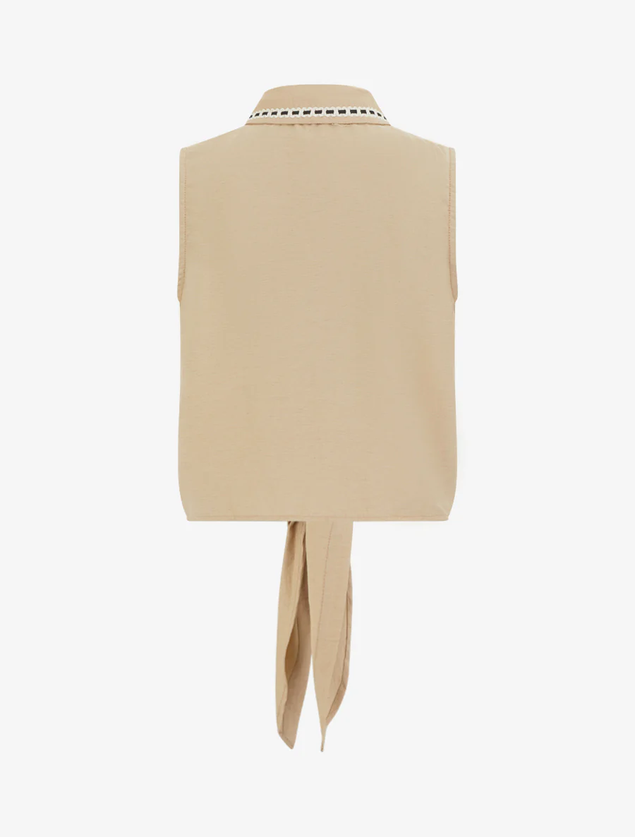 Chemise courte boutonnée à nouer - Taupe - Image 2