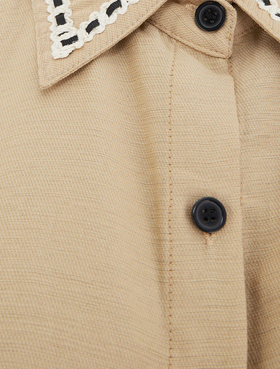 Chemise courte boutonnée à nouer - Taupe - Image 3