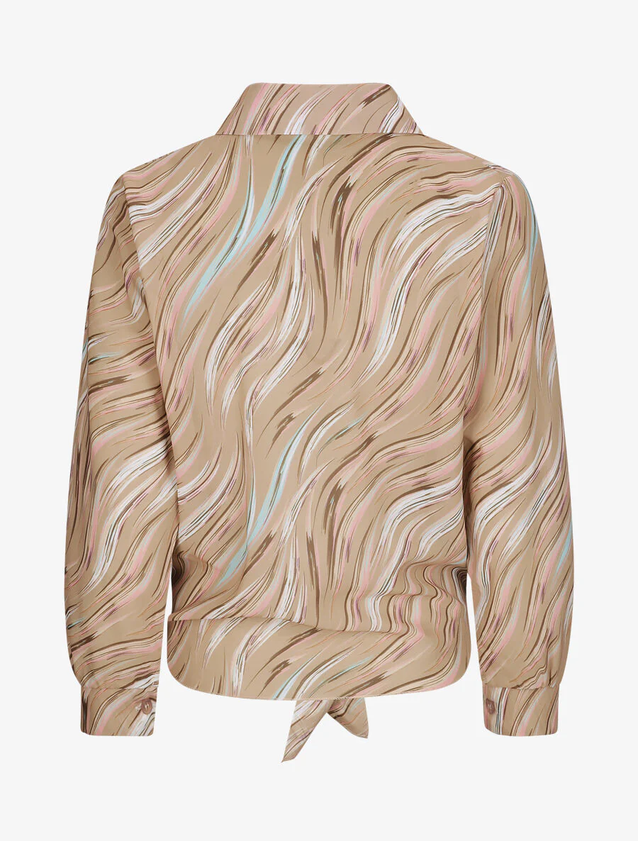 Chemise droite à nouer imprimé lignes stylisées - Camel - Image 2