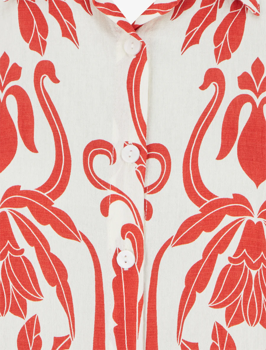 Chemise droite sans manches motif arabesque - Rouge - Image 3