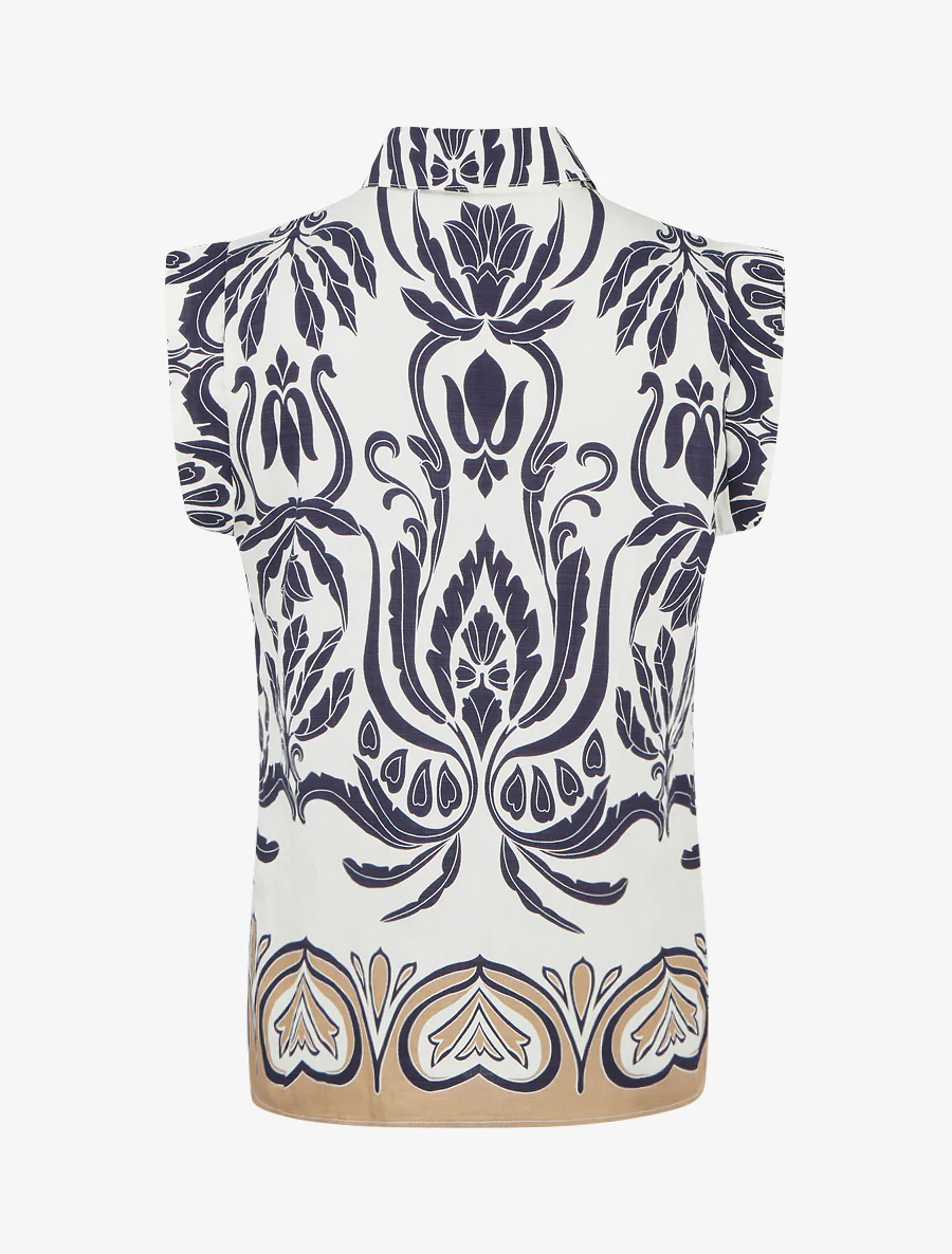 Chemise droite sans manches motif arabesque - Marine - Image 2