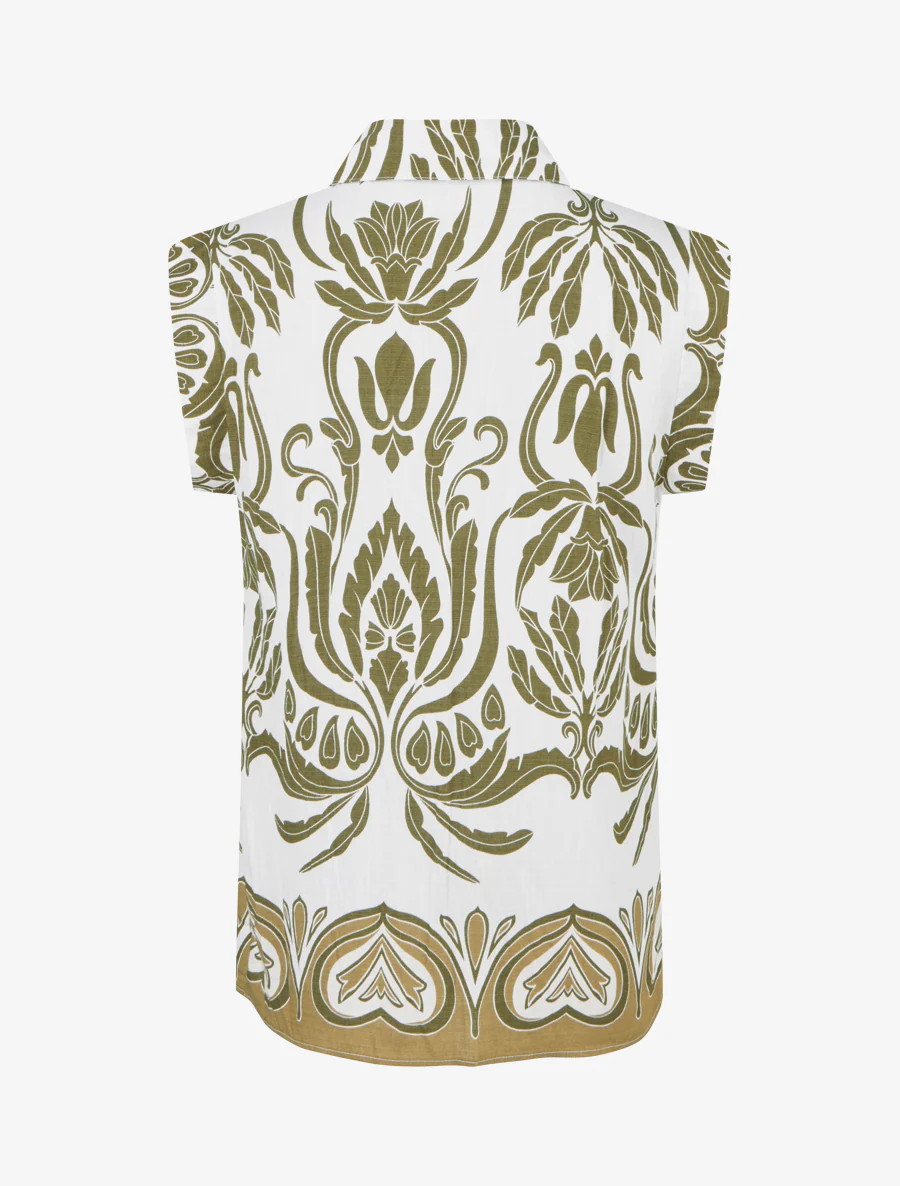 Chemise droite sans manches motif arabesque - Kaki - Image 2