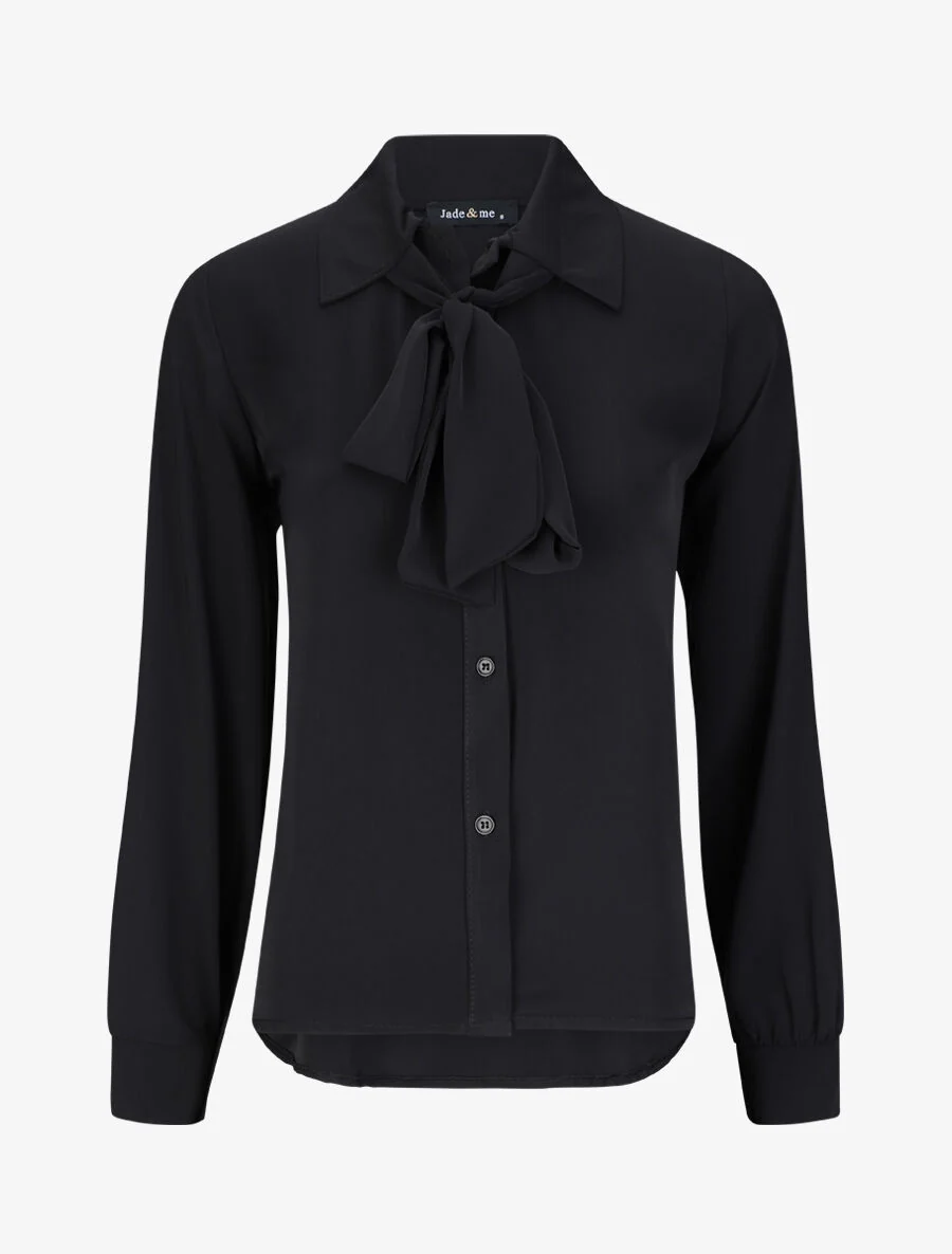 Chemise droite unie à col lavallière - Noir