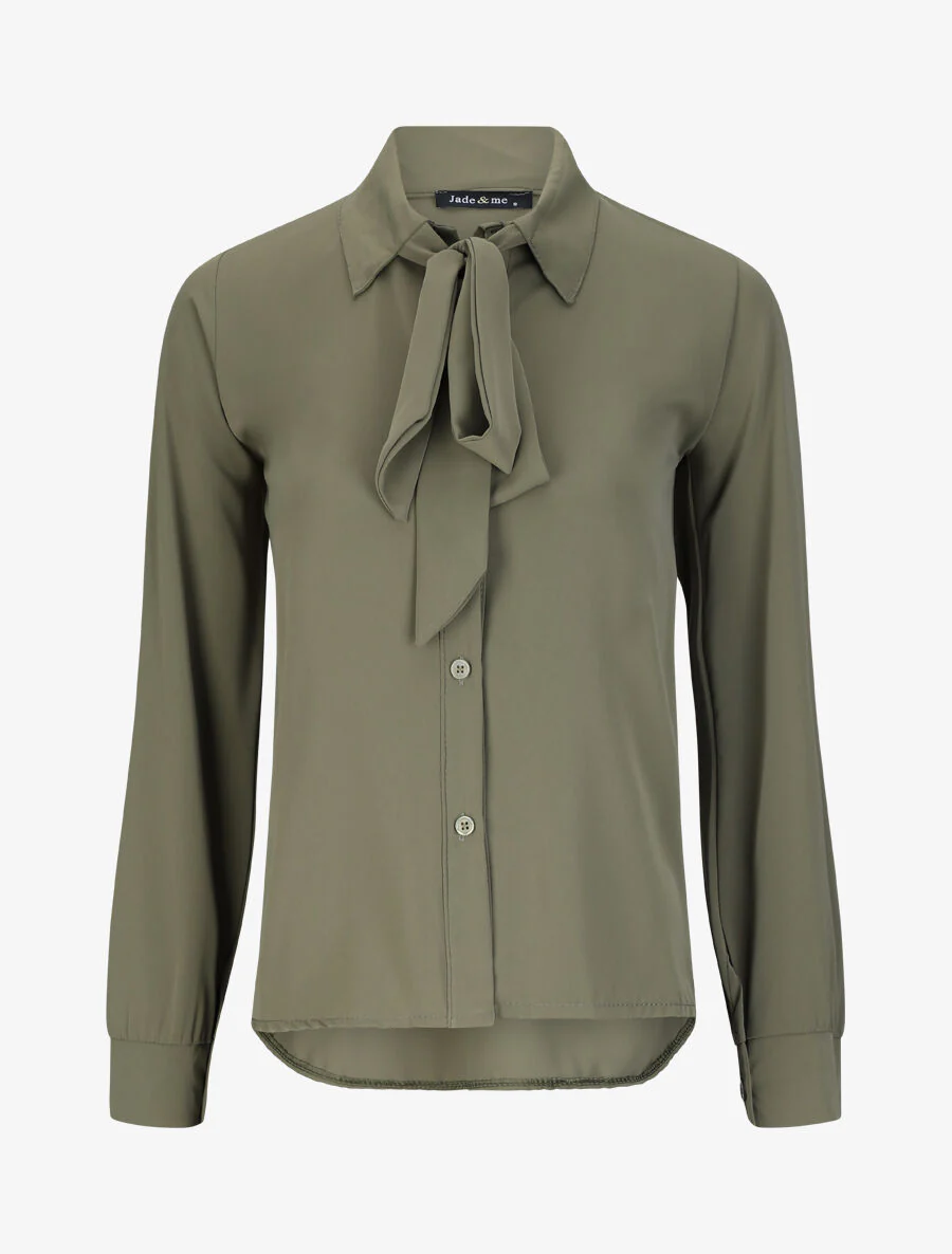 Chemise droite unie à col lavallière - Kaki