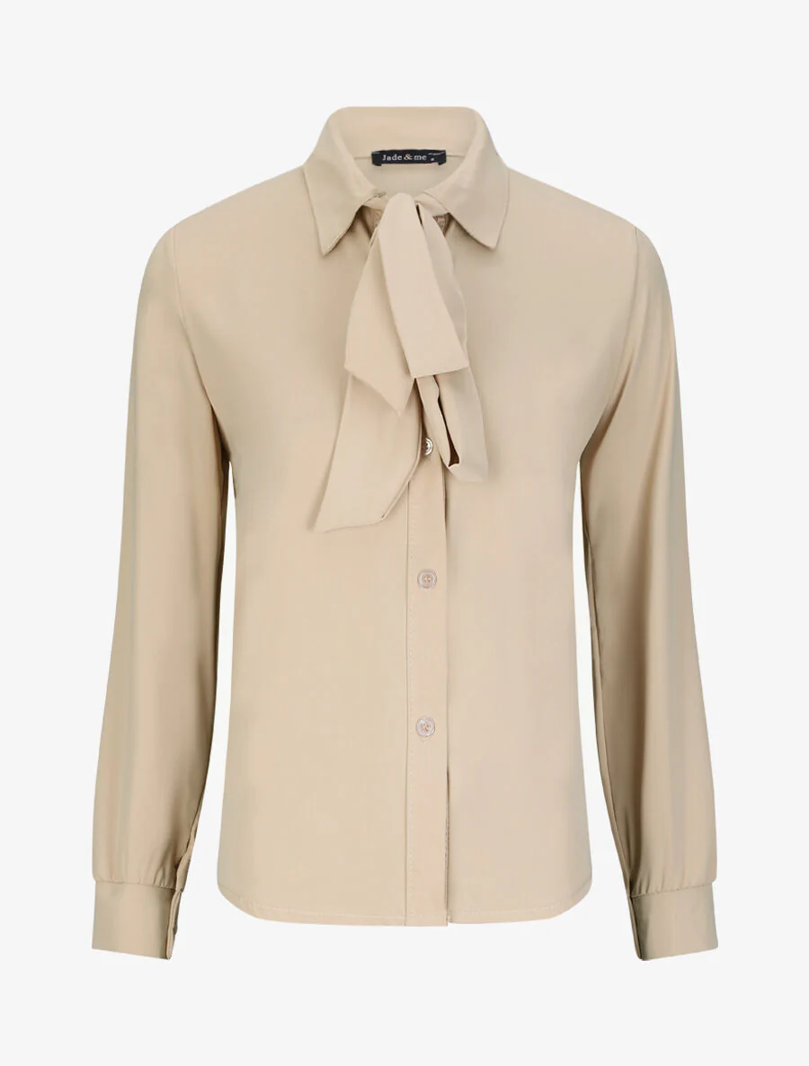 Chemise droite unie à col lavallière - Beige