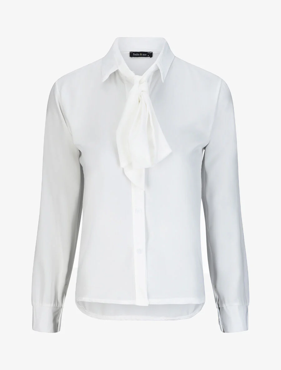 Chemise droite unie à col lavallière - Blanc