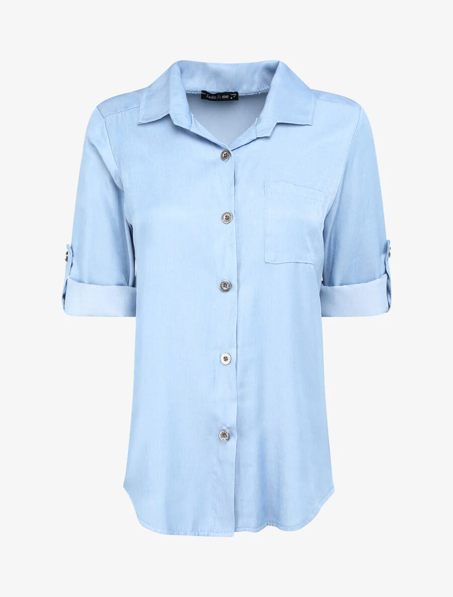 Chemise droite unie style jean - Denim clair