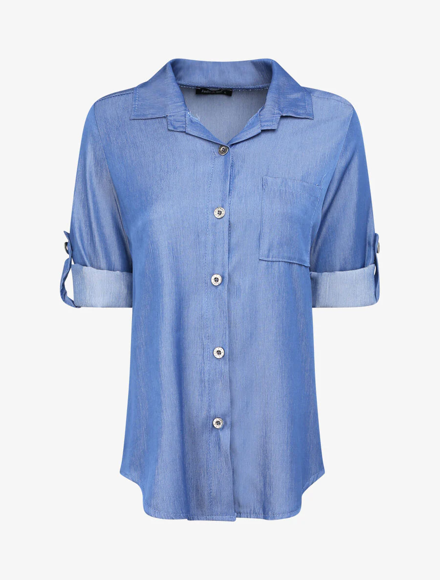 Chemise droite unie style jean - Bleu denim