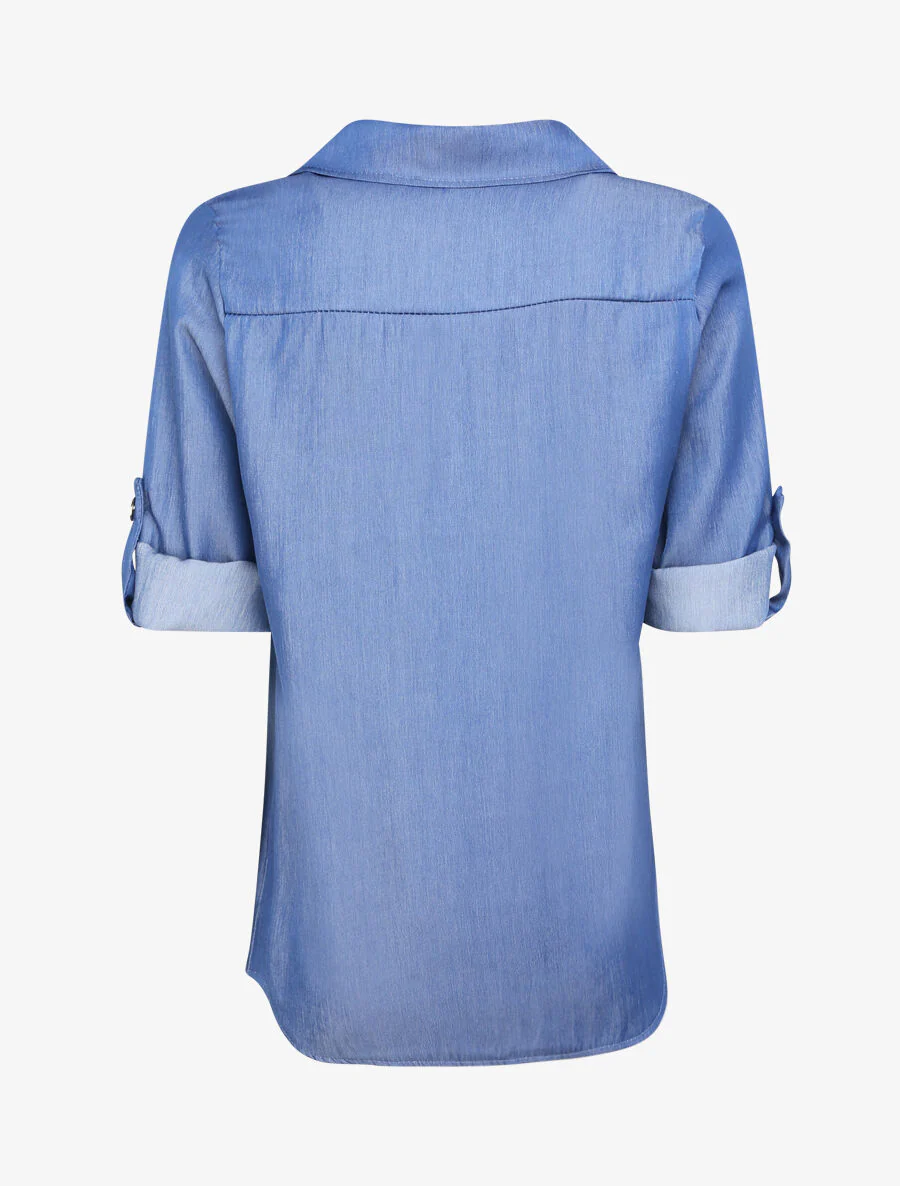 Chemise droite unie style jean - Bleu denim - Image 2