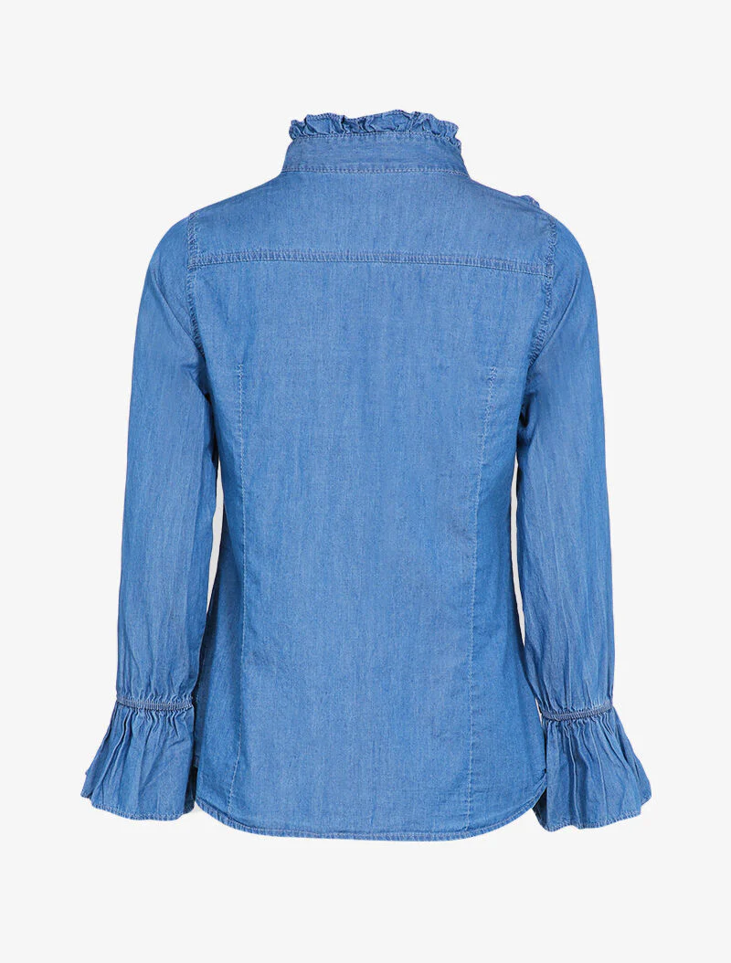 Chemise en jean à pans volantés - Bleu denim - Image 2