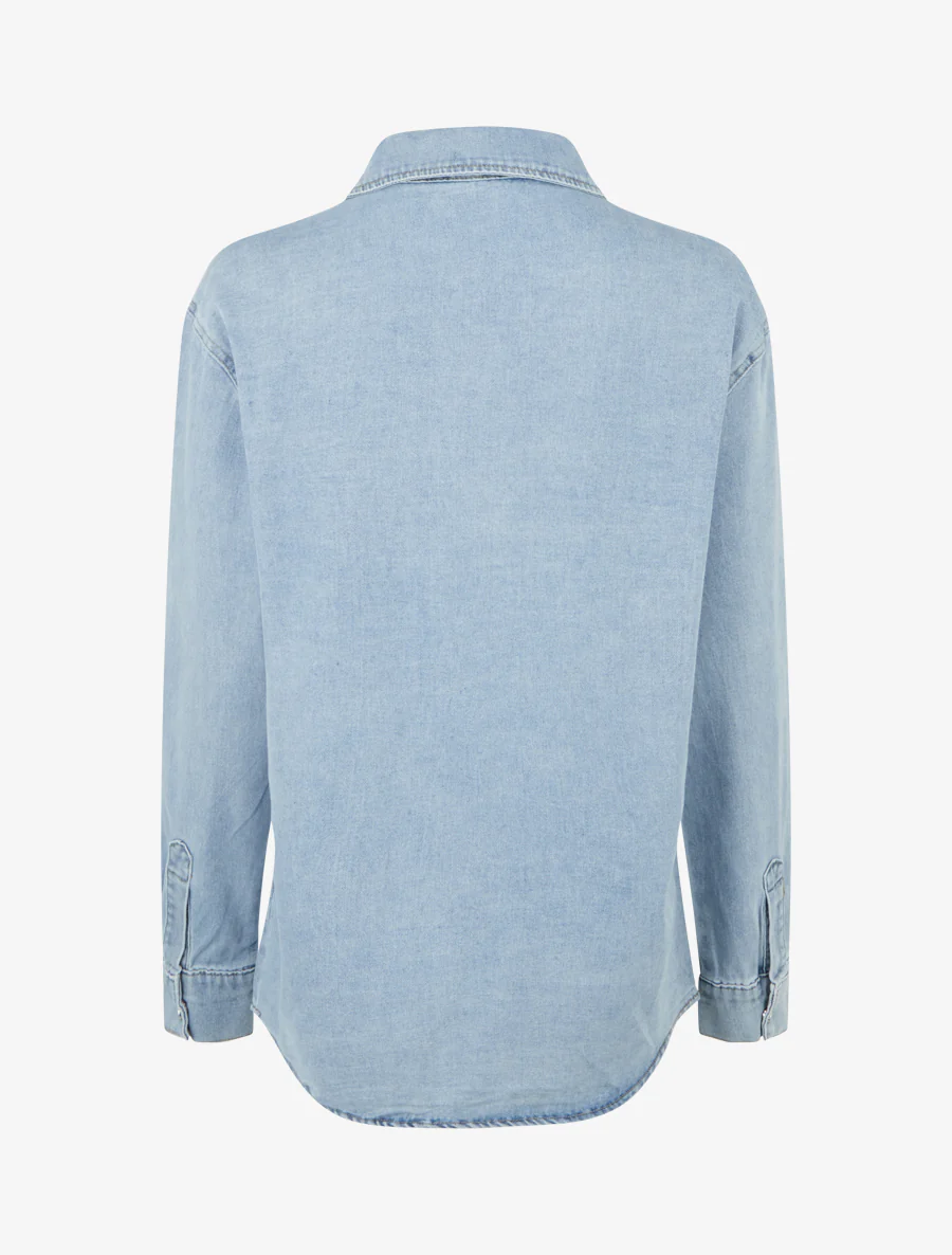 Chemise en jean droite à manches longues - Bleu - Image 2
