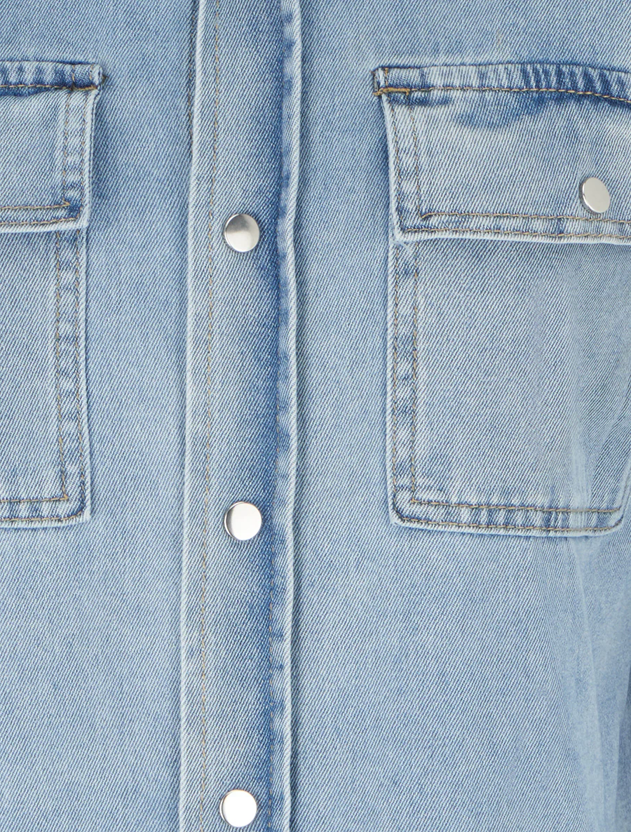 Chemise en jean droite à manches longues - Bleu - Image 3