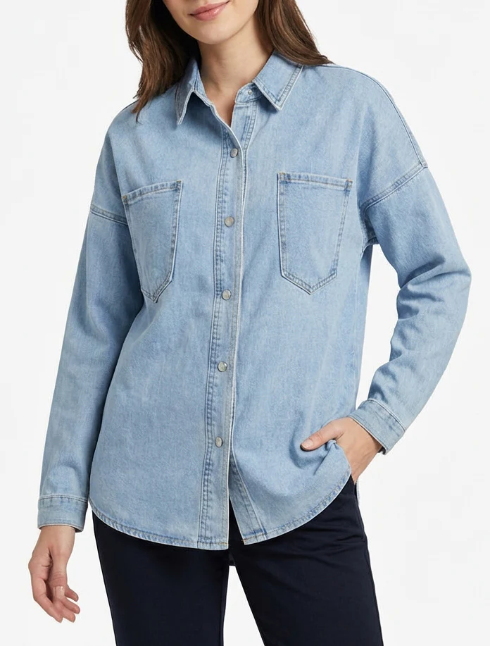 Chemise en jean droite - Bleu clair - Image 4