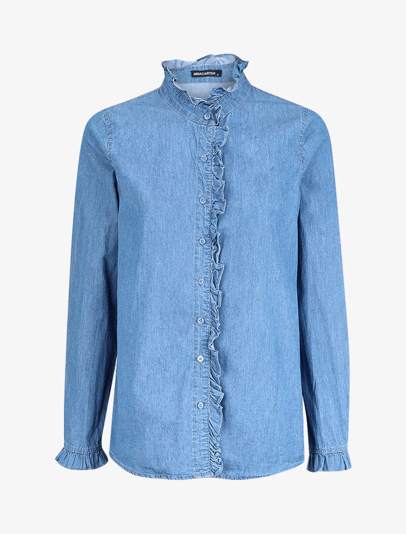 Chemise en jean volantée - Bleu denim