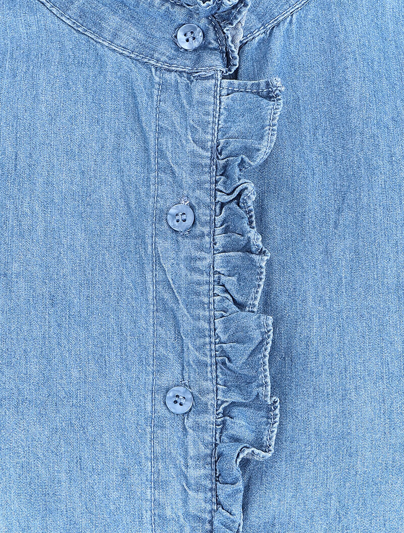 Chemise en jean volantée - Bleu denim - Image 3