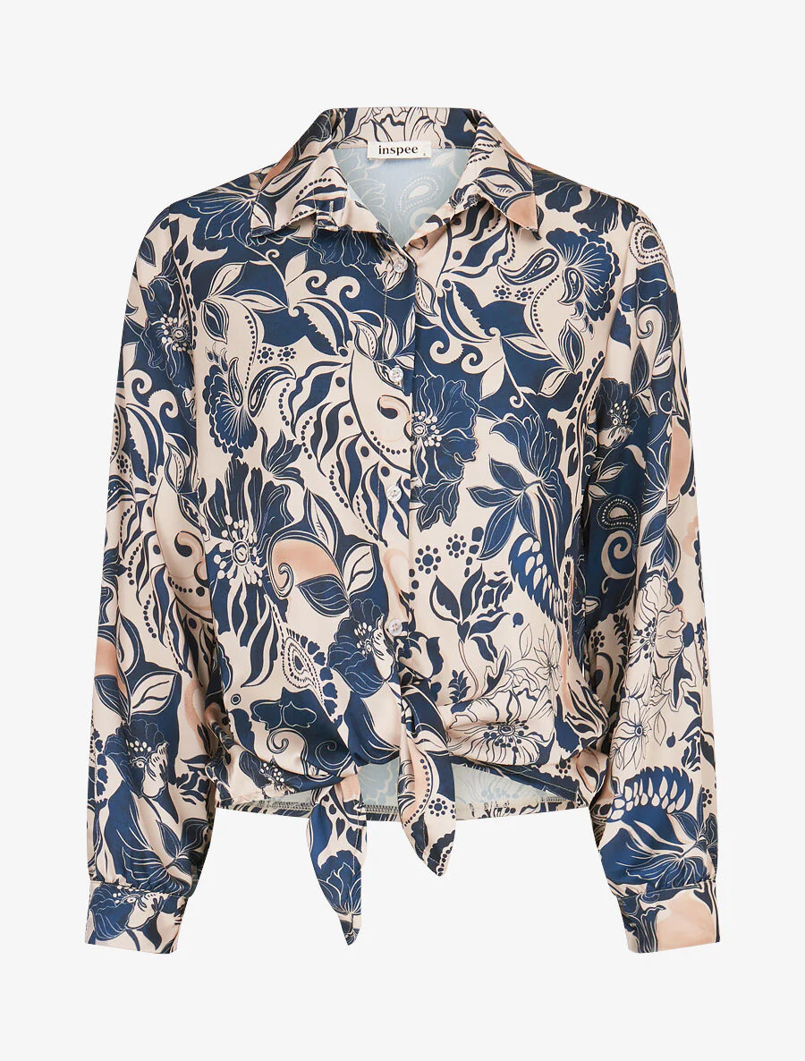 Chemise fluide à nouer imprimé fleuri - Marine