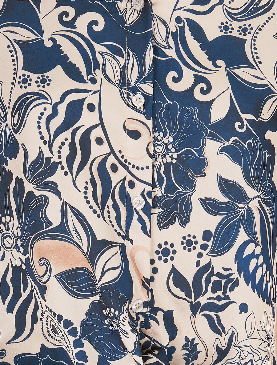 Chemise fluide à nouer imprimé fleuri - Marine - Image 3