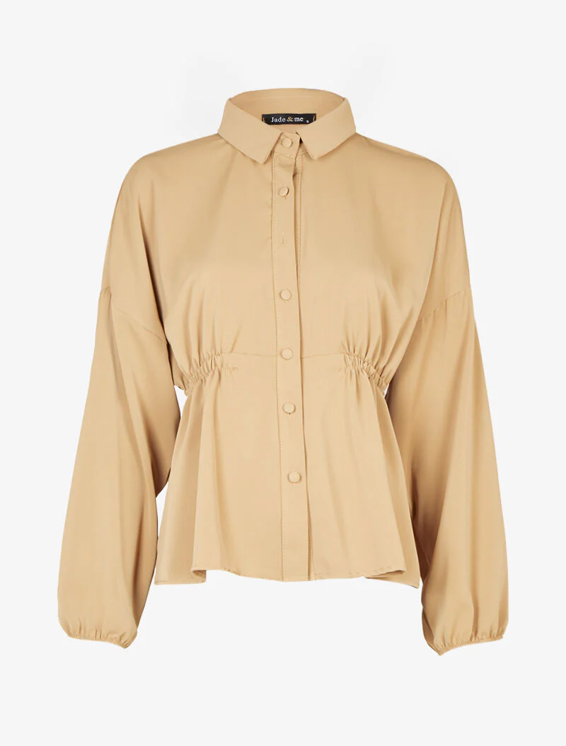 Chemise fluide cintrée à manches style kimono - Beige