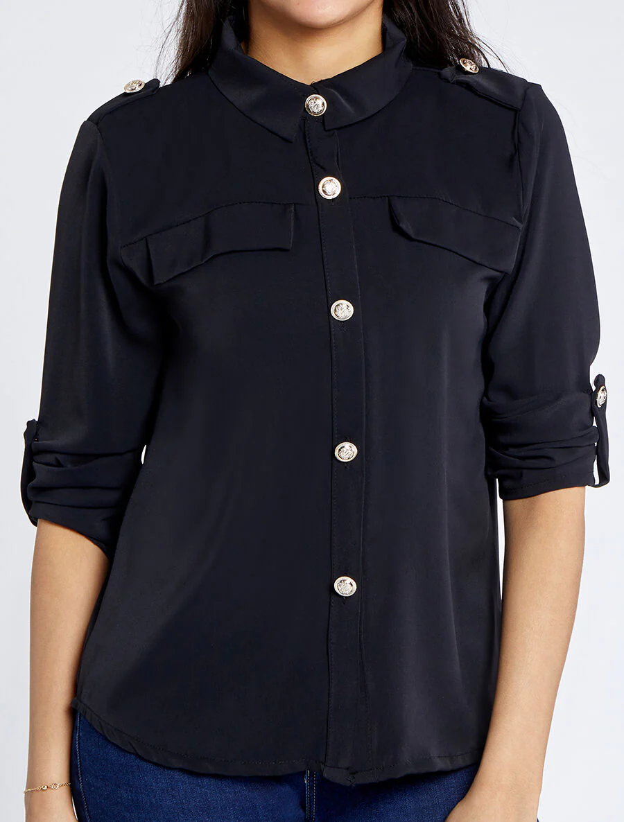 Chemise fluide unie - Noir - Image 4
