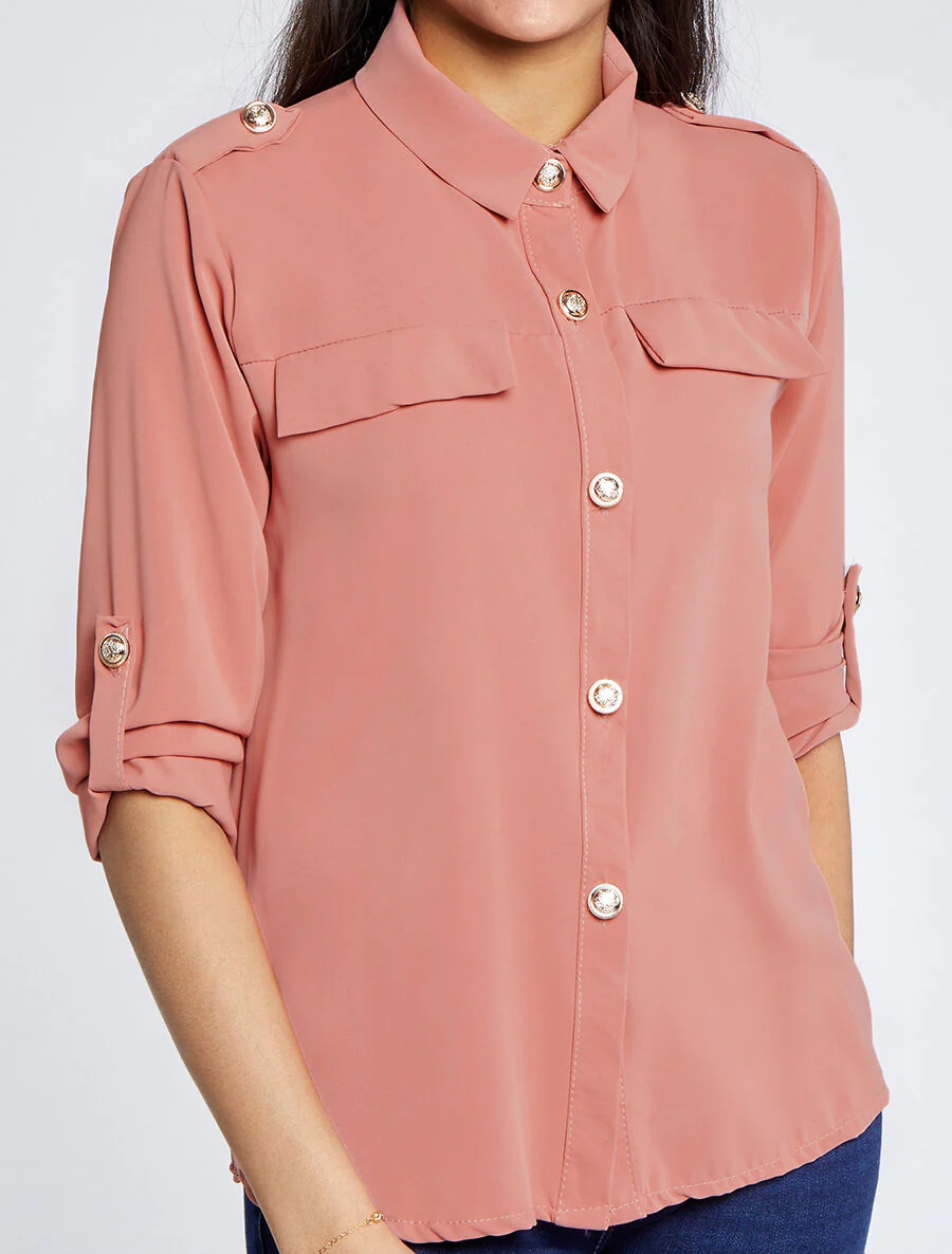 Chemise fluide unie - Rose - Image 4